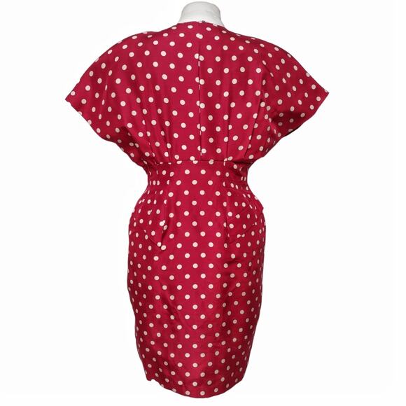 ANN TAYLOR Vintage Polka Dot Dress Size 6 Red Silk Fitted Tailored Retro 80s 90s - Picture 2 of 15